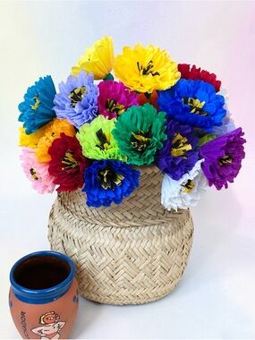 10 Stem Paper Flower Bouquet - Multicolor Crepe Paper Blooms